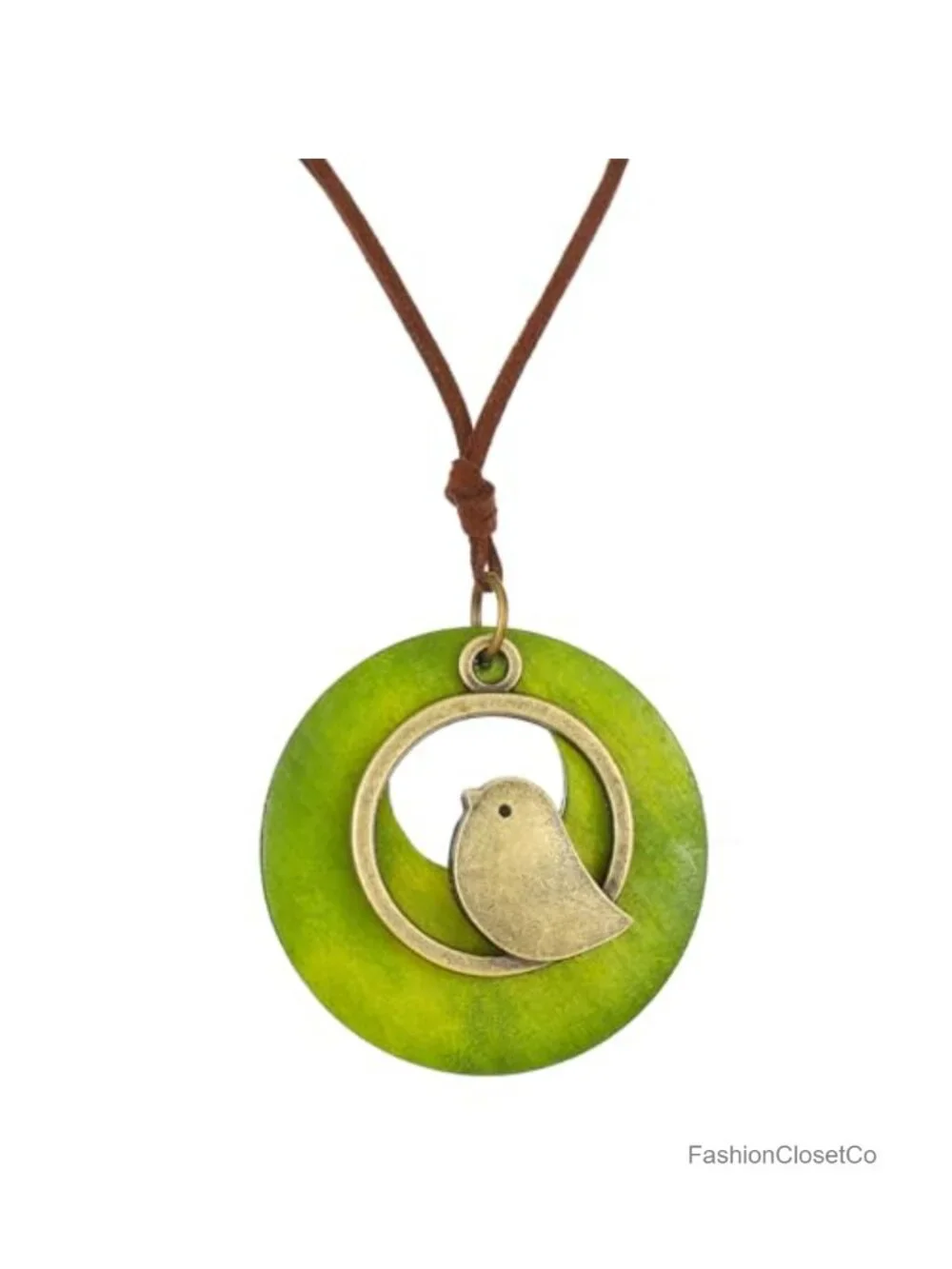 Boho Handmade Wood Pendant Necklace Women Vintage Alloy Leather Adjustable